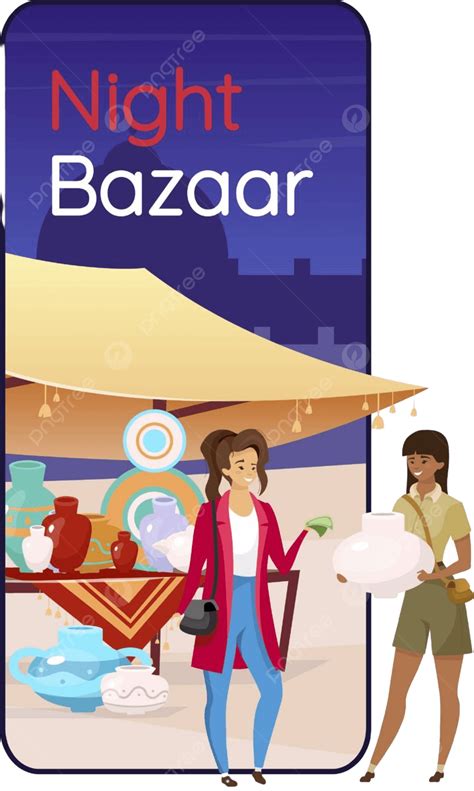 Istanbul Night Bazaar Smartphone App With Flat Character Mockup Vector, Application, User, Shop ...