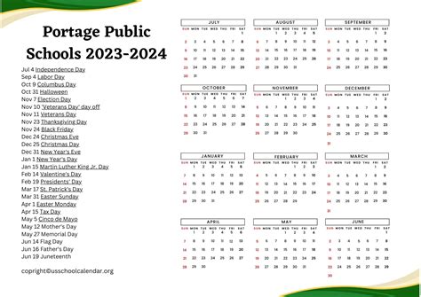 Portage Public Schools Calendar with Holidays 2023-2024