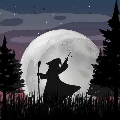 Halloween night background with wizard silhouette 3736400 Vector Art at Vecteezy