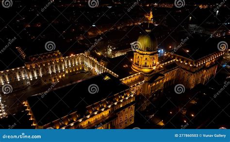 Aerial Night View of Buda Castle Royal Palace in Budapest, Hungary ...