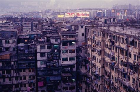 Kowloon Walled City, 1989. Before demolition in 1992 it was the most densely populated place on ...