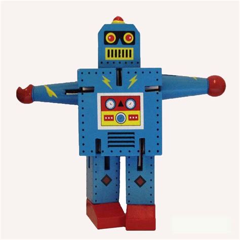 Large Wood Blue Robot - Art Of Toys