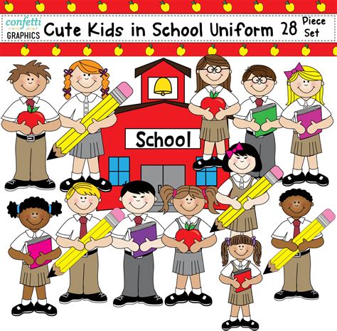 Kids Clip Art in Cute School Uniform Student Children School - Etsy