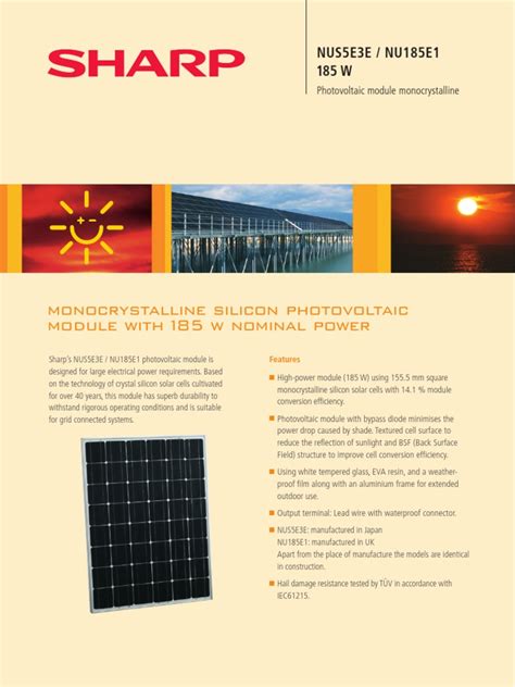 Sharp Solar Panel Specifications | Solar Panel | Solar Cell