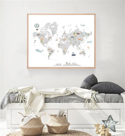 Nursery World Map Print Kids World Map Art Printable World Map Children Art Prints Nursery Wall ...