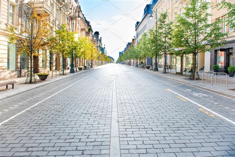 City street with empty road stock photo containing street and city ...