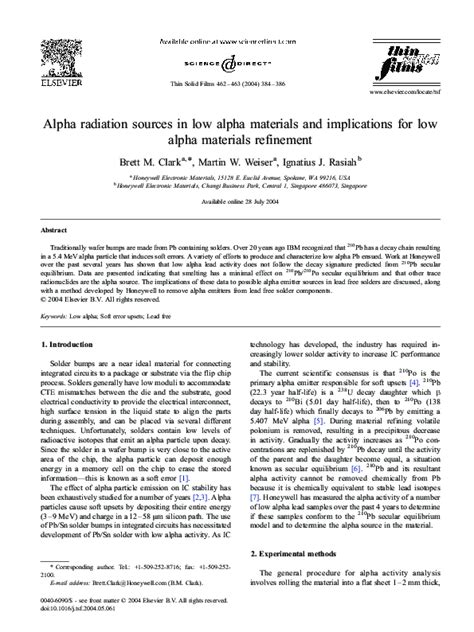 (PDF) Alpha radiation sources in low alpha materials and implications ...