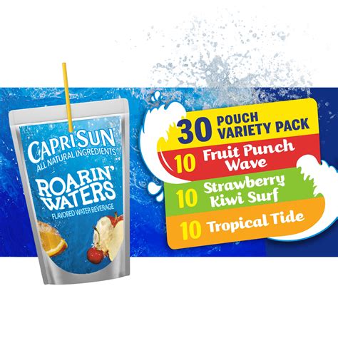 Capri Sun Roarin' Waters Fruit Punch Wave, Strawberry Kiwi Surf & Tropical Tide Naturally ...