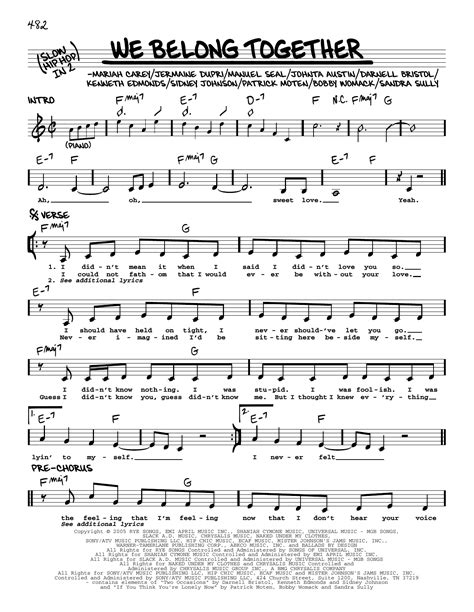 We Belong Together by Mariah Carey Sheet Music for Real Book – Melody ...