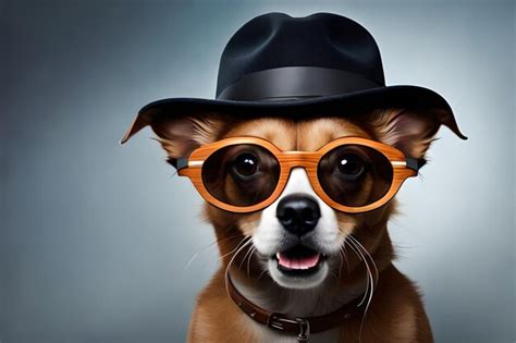 Premium AI Image | A dog wearing a hat and glasses with the word dog on it.