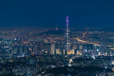 Lotte World Tower and Seoul City at Night Editorial Stock Photo - Image of city, buildings ...