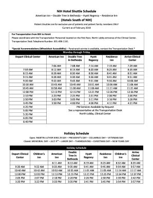 Nih Hotel Shuttle Schedule - Fill Online, Printable, Fillable, Blank | pdfFiller