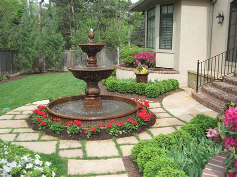 Flower Garden Designs in 2020 | Fountains backyard, Water fountains outdoor, Landscaping with ...