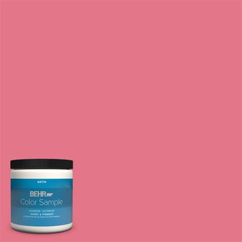 BEHR PREMIUM PLUS 8 oz. #120B-6 Watermelon Pink Satin Enamel Interior/Exterior Paint & Primer ...