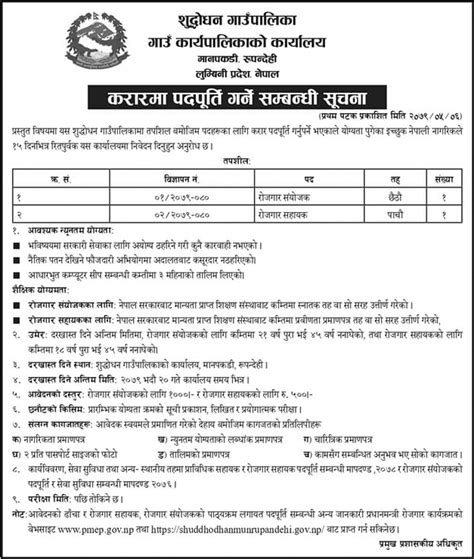 Suddhodhan Rural Municipality Vacancy for Rojgar Samyojak and Rojgar ...