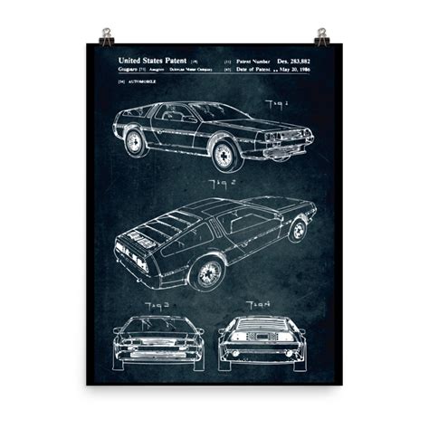 Delorean Patent / Car Blueprint Poster / Vintage Style Home - Etsy