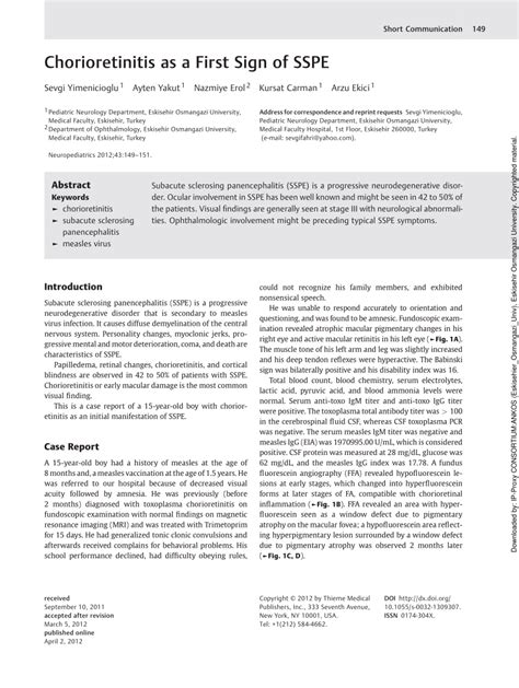 (PDF) Chorioretinitis as a first sign of SSPE