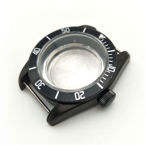 41mm Black PVD Coated Watch Case Stainless steel unidirectional bezel ...