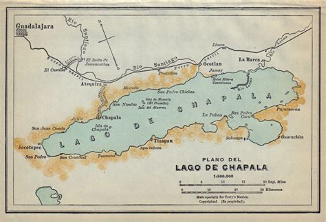 Plano del Lago de Chapala, Mexico. Guadalajara 1938 old vintage map chart