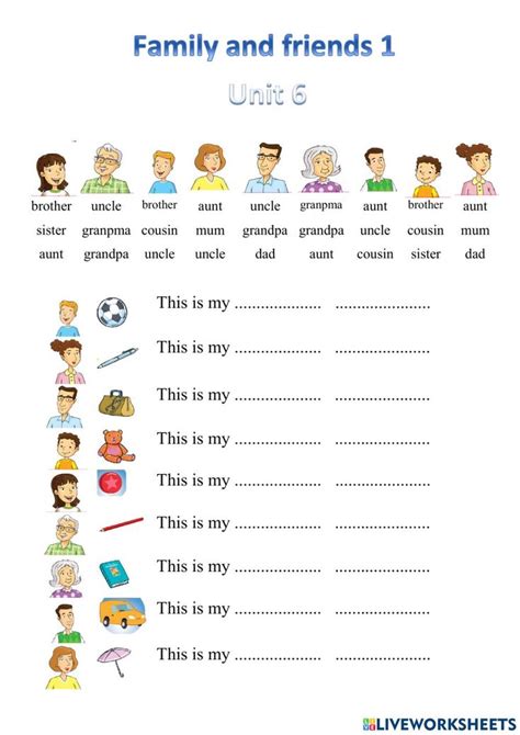 the family and friends worksheet is shown in this image, it has many different things