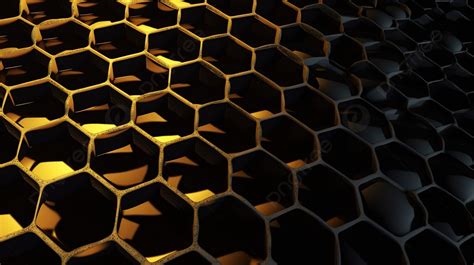 Pattern Of Black And Gold Honeycomb Background, 3d Illustration Of A Yellow And Black Honeycomb ...