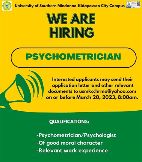 ARE HIRING PSYCHOMETRICIAN – University of Southern Mindanao