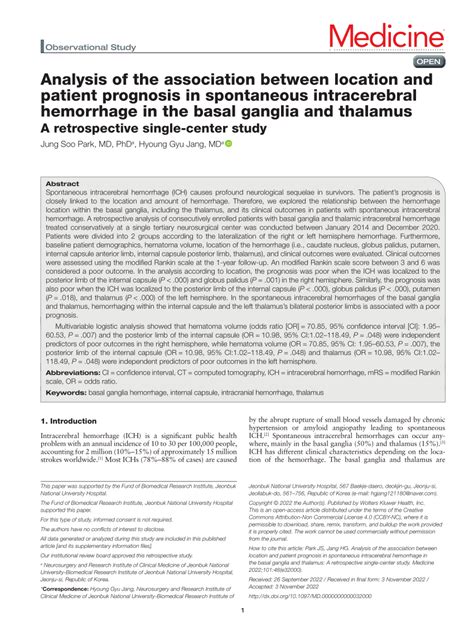 (PDF) Analysis of the association between location and patient prognosis in spontaneous ...