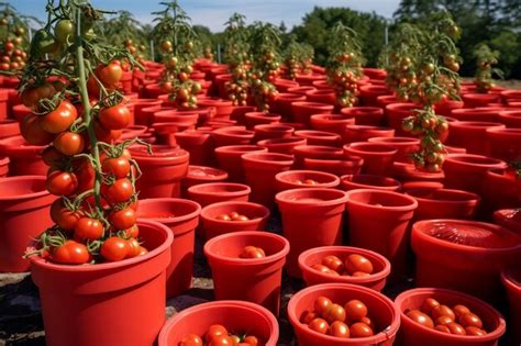 Premium AI Image | Organized Tomato Harvest Fresh Tomatoes in Containers Generative AI