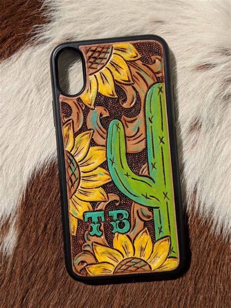 Custom Tooled Leather Phone Case With Cactus and Sunflowers - Etsy ...