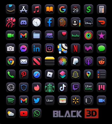 Black 3D App Icons Free Download - Black App Icons Aesthetic for iOS 14