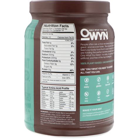 OWYN, Protein, 100% Plant-Based Powder, Dark Chocolate, 1.2 lb (539 g) - iHerb