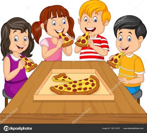 Descargar - Niños Dibujos Animados Comiendo Pizza Juntos — Ilustración de Stock | Dibujos para ...