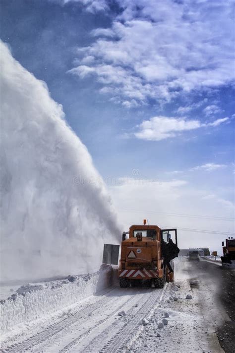 Snow-covered Road Cleaning by Snow Removal Machine. Stock Photo - Image of weather, snowblower ...