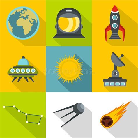 Galaxy Icons Set, Flat Style Stock Vector - Illustration of object ...