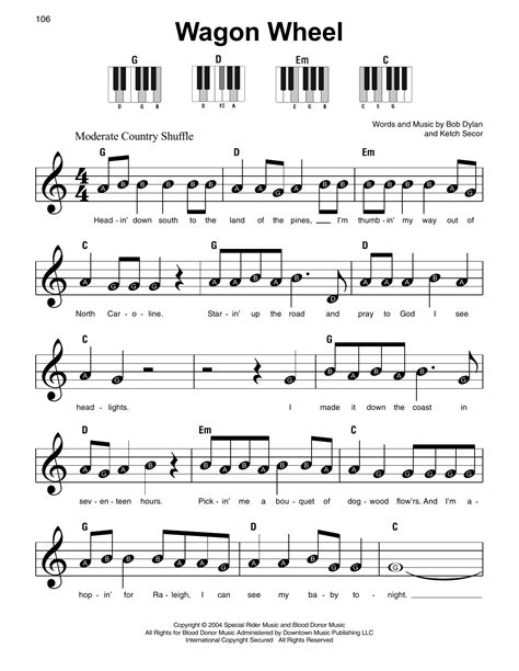 Wagon Wheel by Old Crow Medicine Show Sheet Music for Super Easy Piano at Sheet Music Direct