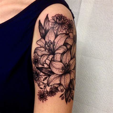 Thank you Anna!! #lilies #asters #floraltattoo by goldlagrimas | Lily flower tattoos, Flower ...