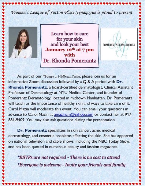 Women’s League Health & Wellness program with Dr. Rhonda Pomerantz, dermatologist — Sutton Place ...