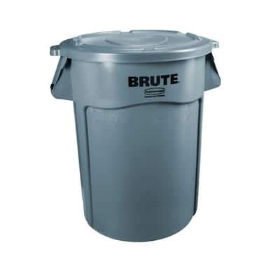 Rubbermaid Commercial Products Brute 32 Gal. Gray Round Vented Trash Can with Lid-FG863292GRAY ...