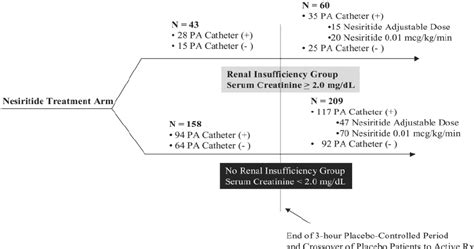 Distribution of nesiritide-treated patients with and without renal ...