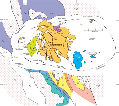 Generalized map of Long Valley caldera and basement rocks that were... | Download Scientific Diagram