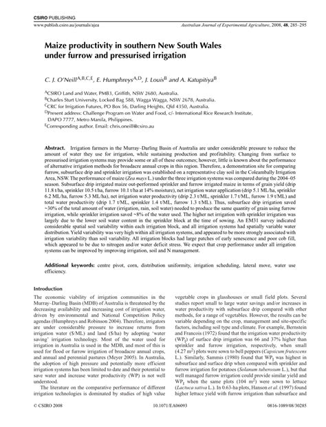 (PDF) Maize productivity in southern New South Wales under furrow and ...