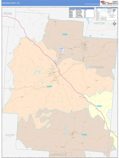 Jackson County, OH Wall Map Color Cast Style by MarketMAPS - MapSales