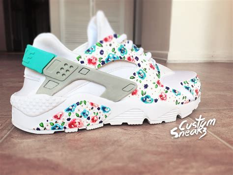 Nike Huarache Custom Floral for Women, White on White Womens Custom ...