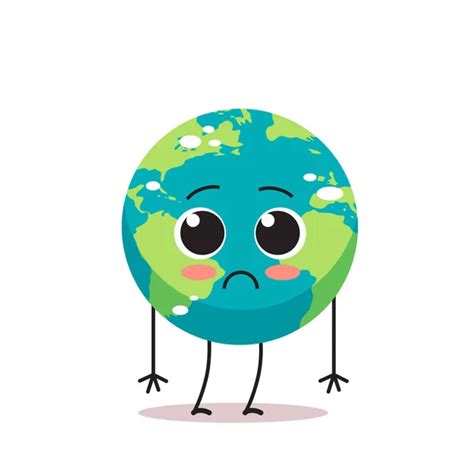 Cute earth character waving hand cartoon mascot globe personage save planet concept isolated ...