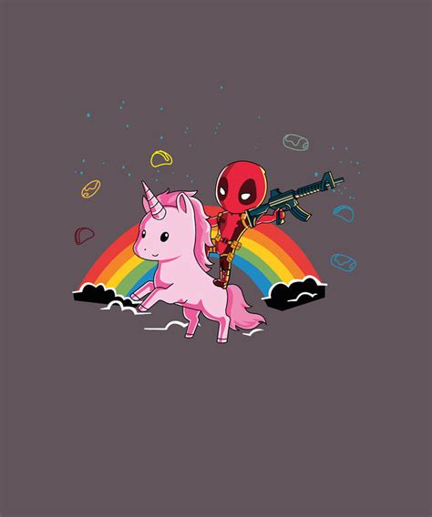 Funny Deadpool with unicorn rainbow Digital Art by Nguyen Kieu - Pixels