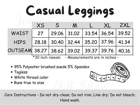 Casual Leggings Size Chart, Size Chart Template for POD Product MWW on ...