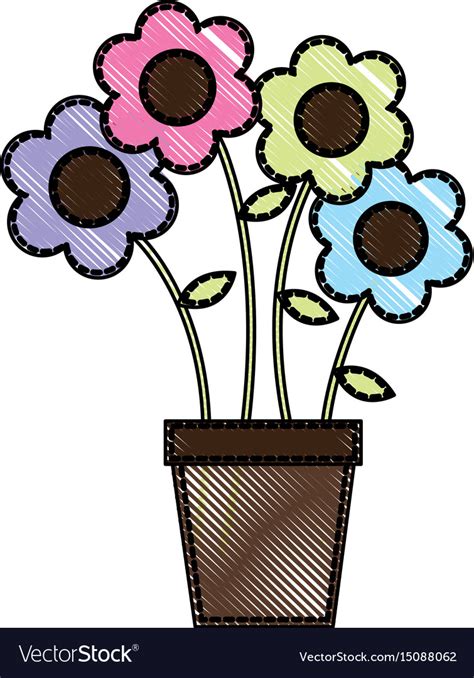 Cute flower in pot drawing decorative Royalty Free Vector