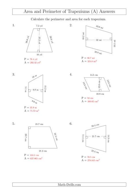 Calculating Area and Perimeter of Trapeziums (Larger Numbers) (All)