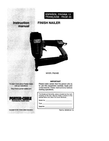 Porter-Cable FN250B Instruction manual | Manualzz