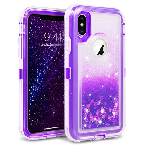 For Apple iPhone XR Tough Defender Sparkling Liquid Glitter Heart Case Cover Purple - Walmart.com